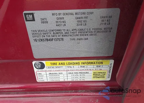 2009 Chevrolet Malibu Ltz z USA, uszkodzony, nr VIN 1G1ZK57B49F137578